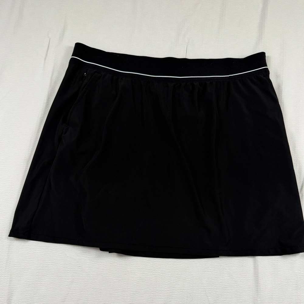 Soybu Womens Black Active Skort Large White Stripe Waistband Athletic Skirt